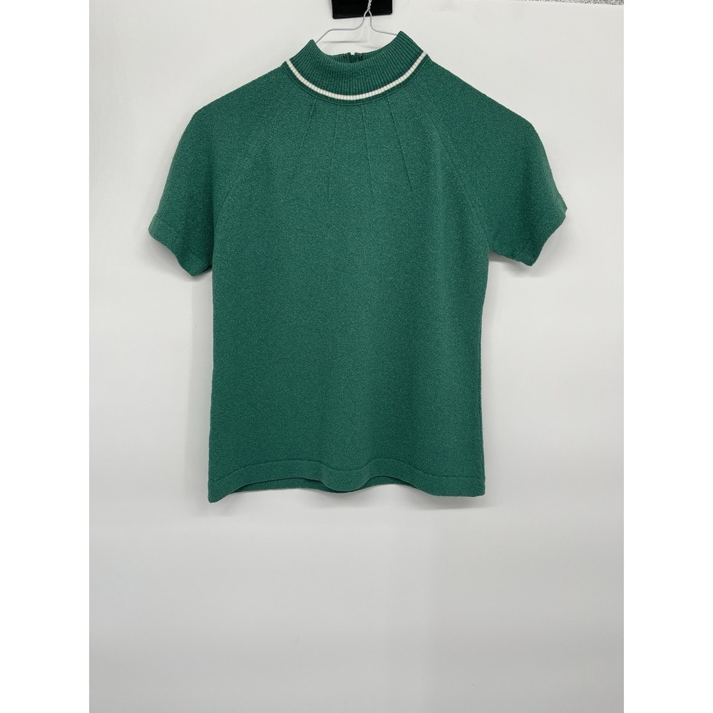 VINTAGE Talbott Travler Knitโ Top Women's Sz 36 Green White Stripe Short Sleeve